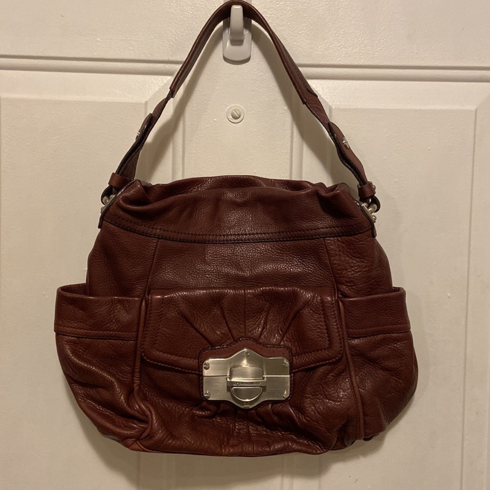 B MAKOWSKY Brown Genuine Leather Hand Bag Shoulder Satchel Bag Purse